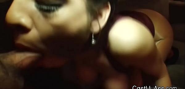  Huge titty babe wraps her lips over cock after dinner